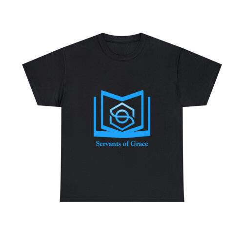 Servants of Grace - 2 Timothy 1:9 - Light Blue Font Unisex Heavy Cotton Tee