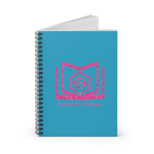 Servants of Grace - Hot Pink Glitter and Turquoise - Spiral Notebook - Ruled Line