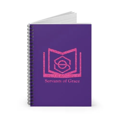 Servants of Grace - Hot Pink Glitter and Dark Purple - Spiral Notebook - Ruled Line
