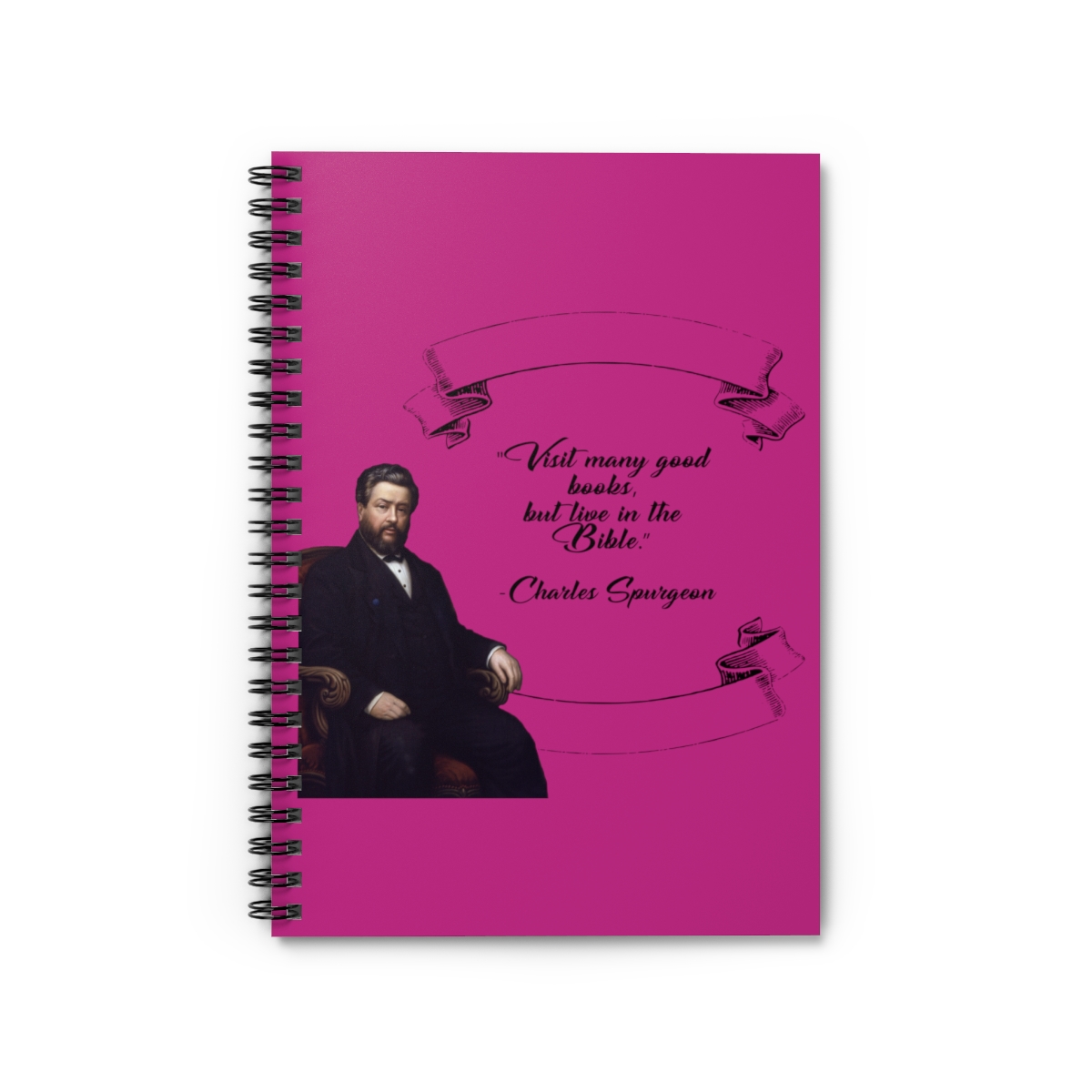 Spurgeon - Visit Many Good Books - Hot Pink Spiral Notebook - Ruled Line
