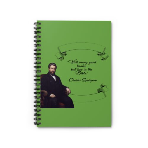 Spurgeon - Visit Many Good Books - Green Spiral Notebook - Ruled Line
