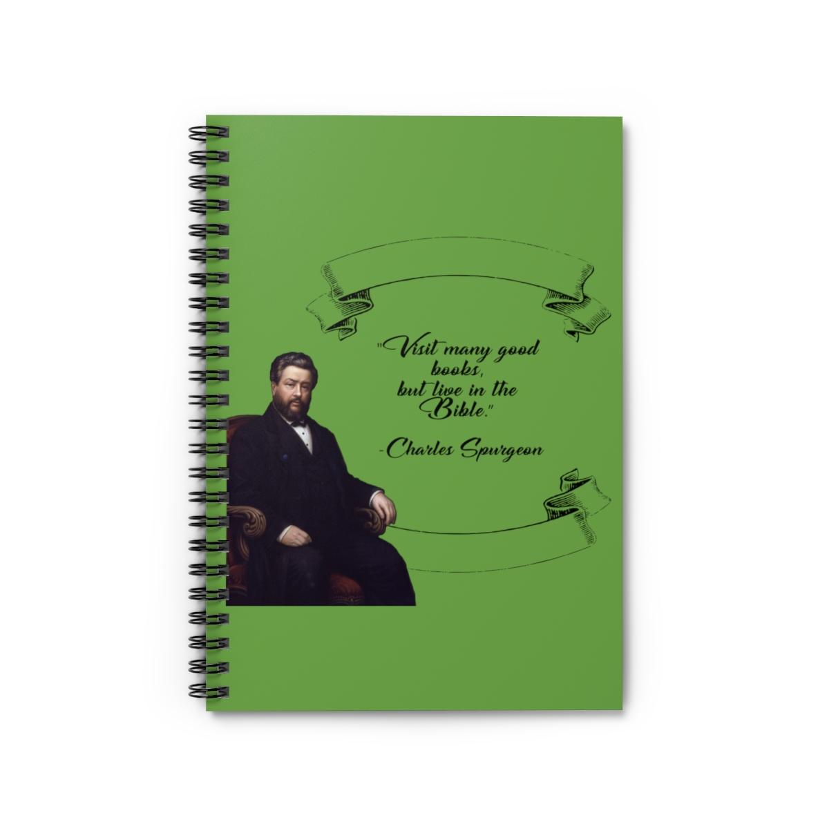 Spurgeon - Visit Many Good Books - Green Spiral Notebook - Ruled Line