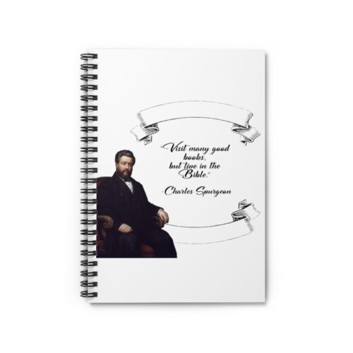 Spurgeon - Visit Many Good Books - White Spiral Notebook - Ruled Line