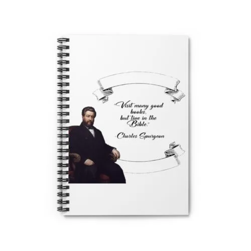 Spurgeon - Visit Many Good Books - White Spiral Notebook - Ruled Line