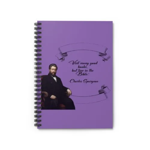 Spurgeon - Visit Many Good Books - Purple Spiral Notebook - Ruled Line