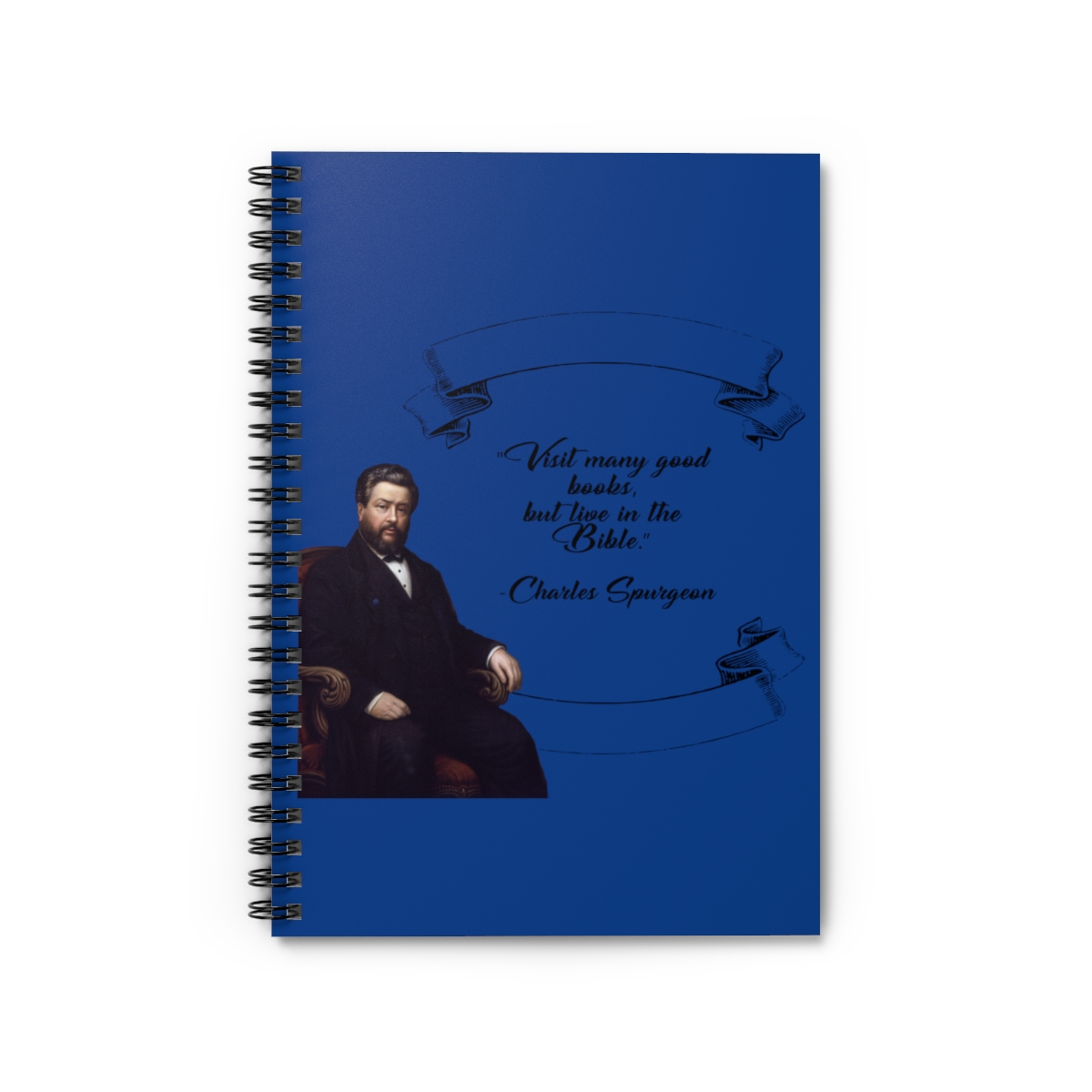 Spurgeon - Visit Many Good Books - Dark Blue Spiral Notebook - Ruled Line
