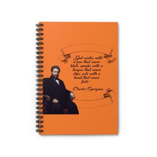Spurgeon - God Writes with a Pen that Never Blots - Orange Spiral Notebook - Ruled Line