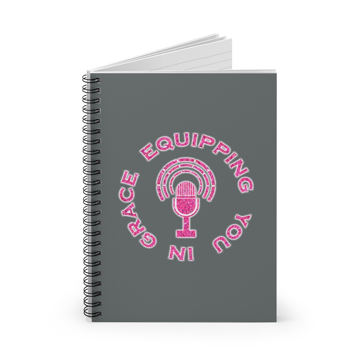 Equipping You in Grace - Hot Pink Glitter and Dark Gray - Spiral Notebook - Ruled Line