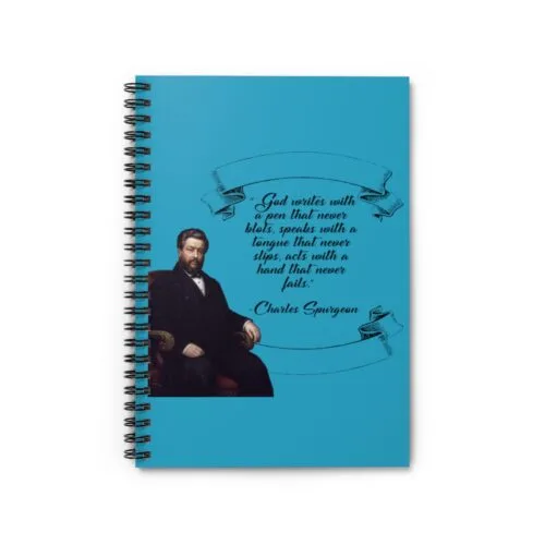 Spurgeon - God Writes with a Pen that Never Blots - Turquoise Spiral Notebook - Ruled Line