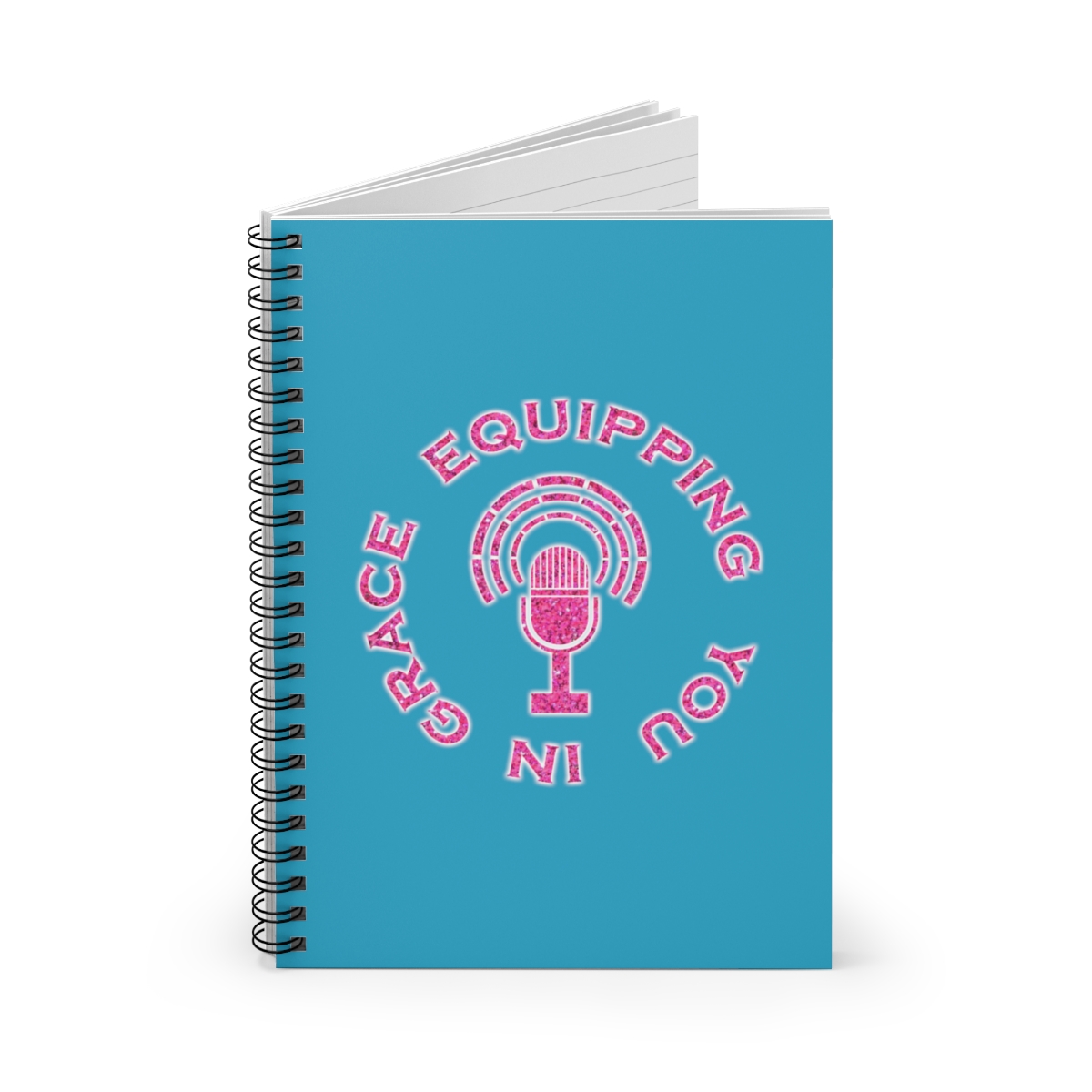 Equipping You in Grace - Hot Pink Glitter and Turquoise - Spiral Notebook - Ruled Line