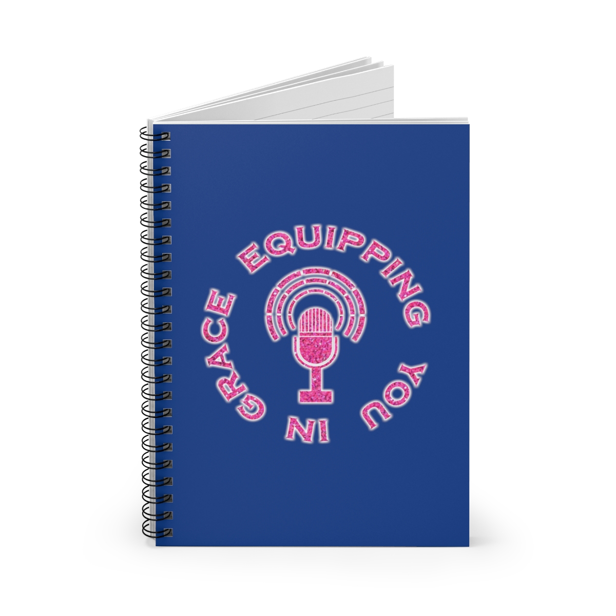 Equipping You in Grace - Hot Pink Glitter and Dark Blue - Spiral Notebook - Ruled Line
