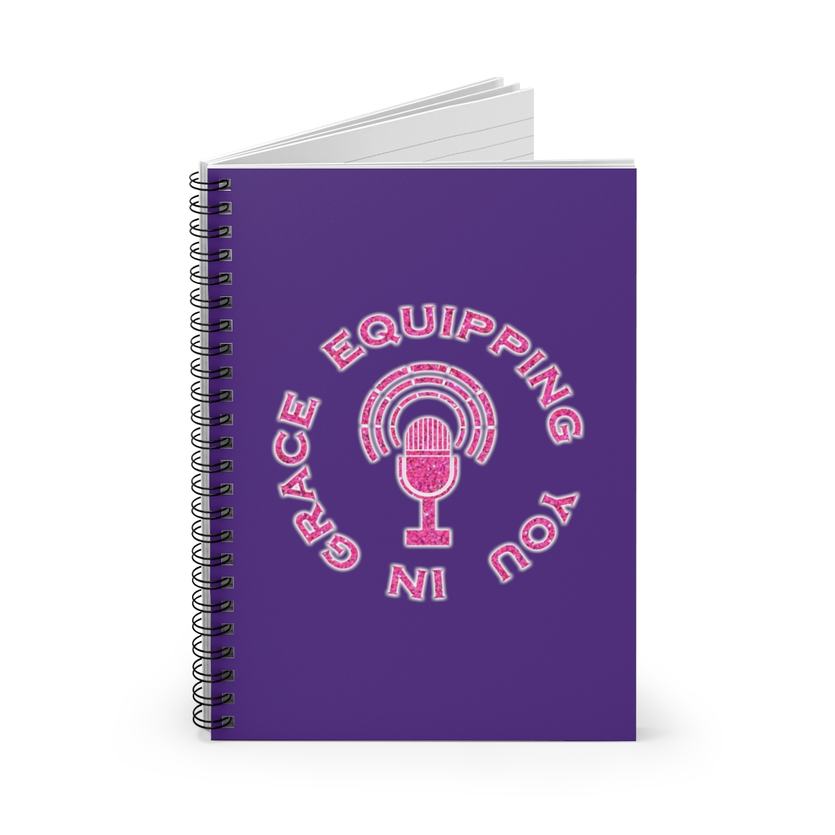 Equipping You in Grace - Hot Pink Glitter and Dark Purple - Spiral Notebook - Ruled Line