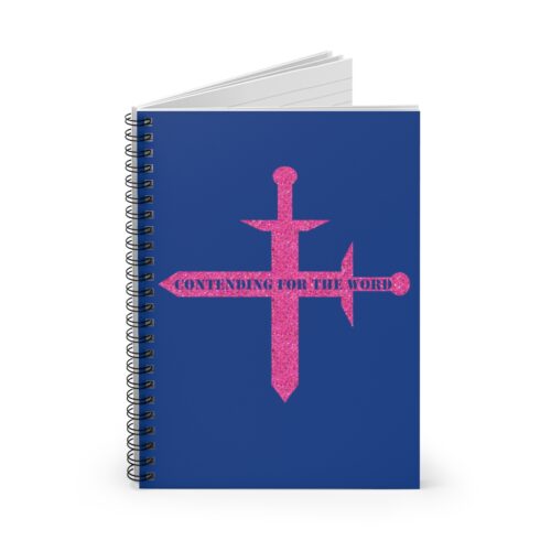 Contending for the Word - Hot Pink Glitter and Dark Blue - Spiral Notebook - Ruled Line