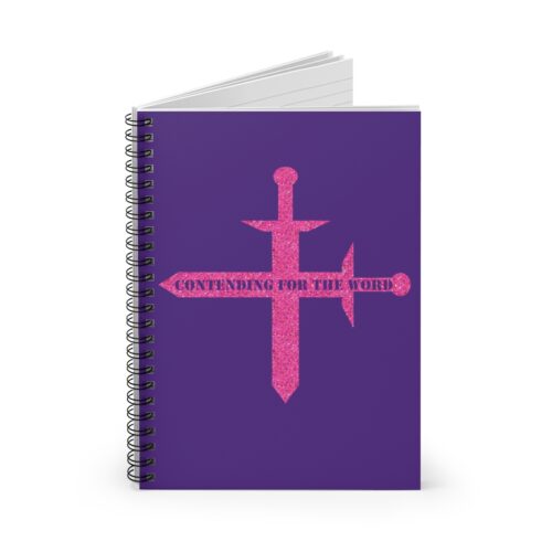 Contending for the Word - Hot Pink Glitter and Dark Purple - Spiral Notebook - Ruled Line