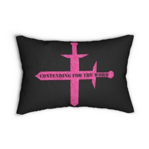 contending-for-the-word-hot-pink-glitter-and-black-spun-polyester-lumbar-pillow