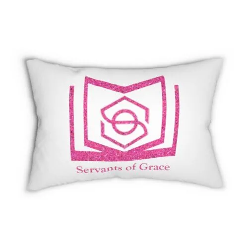 Servants of Grace - Hot Pink Glitter and White - Spun Polyester Lumbar Pillow