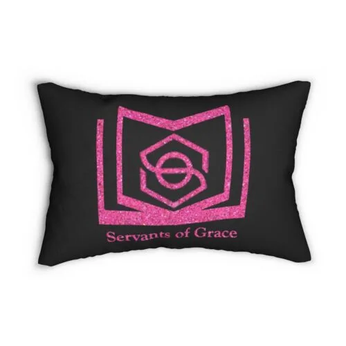 Servants of Grace - Hot Pink Glitter and Black - Spun Polyester Lumbar Pillow