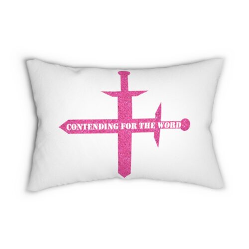 Contending for the Word - Hot Pink Glitter and White - Spun Polyester Lumbar Pillow