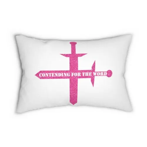 Contending for the Word - Hot Pink Glitter and White - Spun Polyester Lumbar Pillow