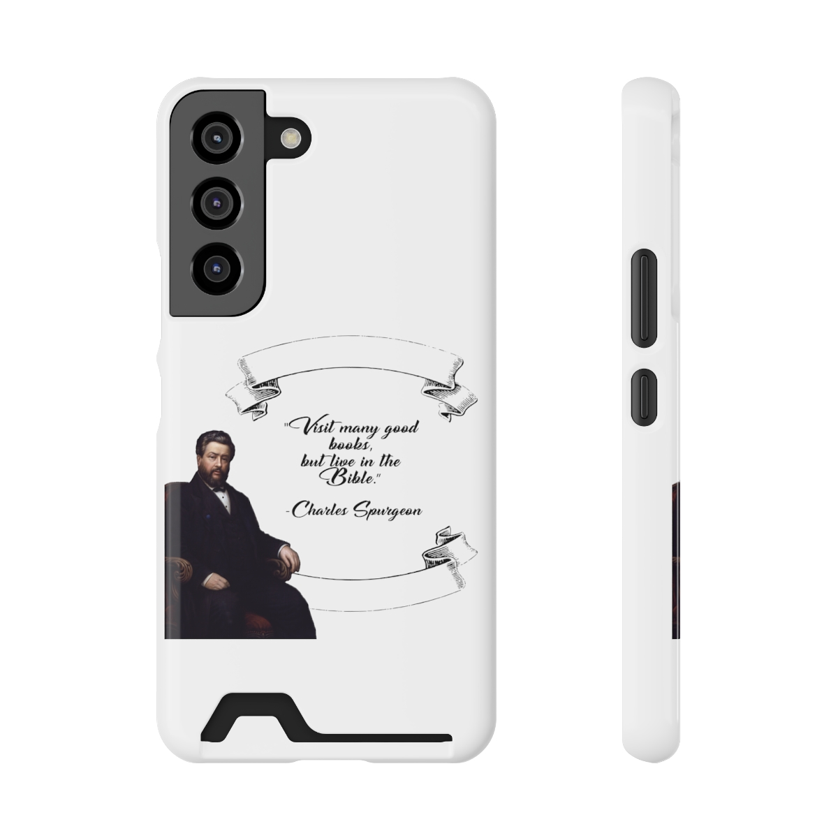 Spurgeon - Visit Many Good Books - White Samsung Galaxy S21- S22 Case with Card Holder