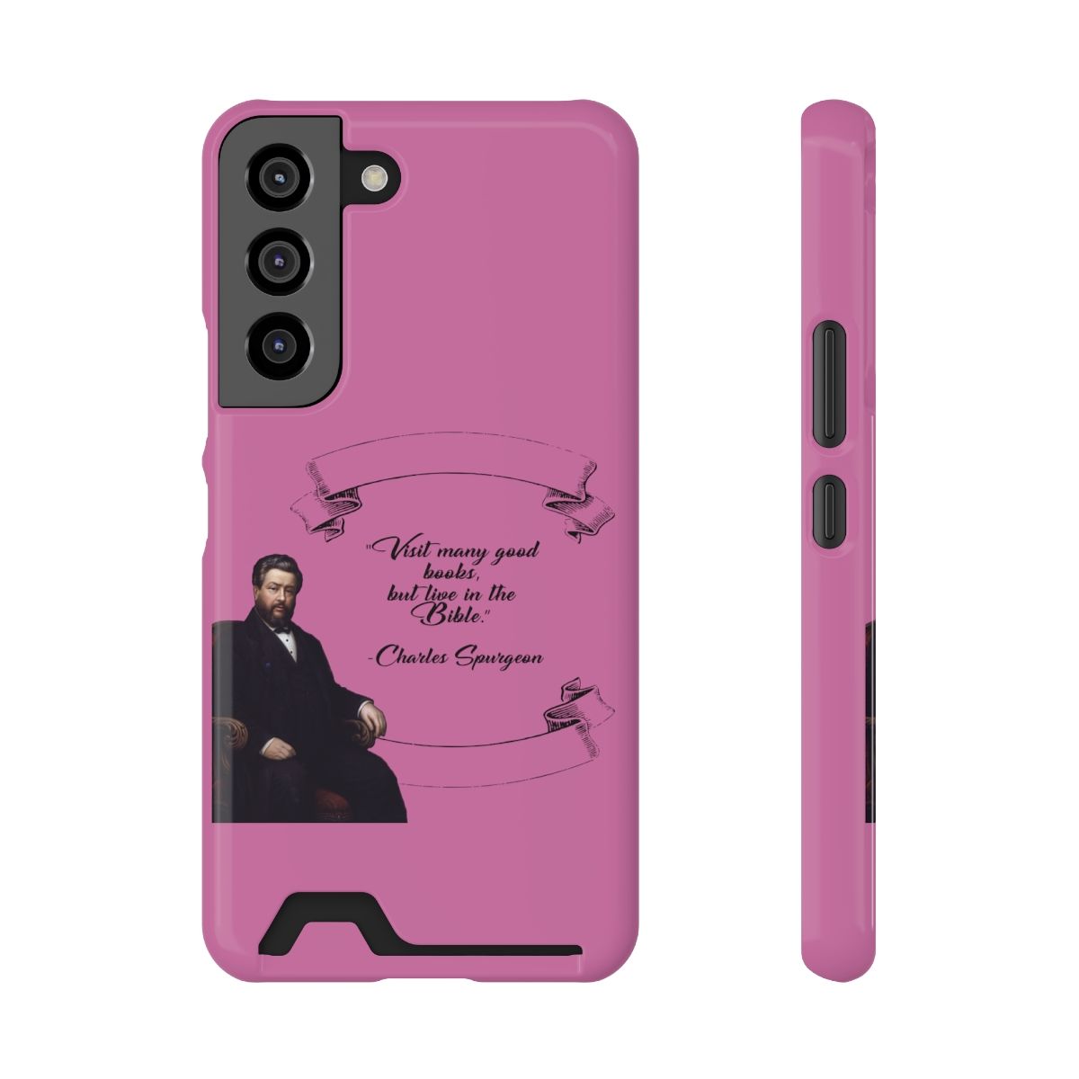 Spurgeon - Visit Many Good Books - Pink Samsung Galaxy S21- S22 Case with Card Holder