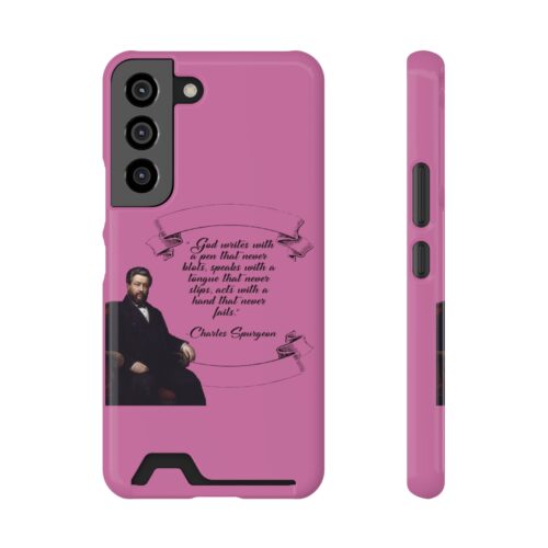 Spurgeon - God Writes with a Pen that Never Blots - Pink Samsung Galaxy S21- S22 Case with Card Holder
