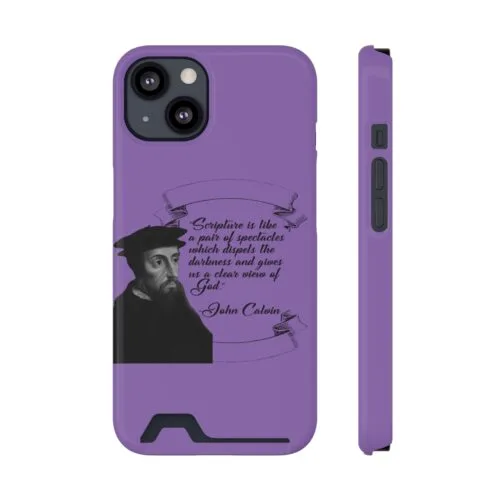 Calvin - Scripture is a Pair of Spectacles - Purple iPhone 13 Case with Card Holder
