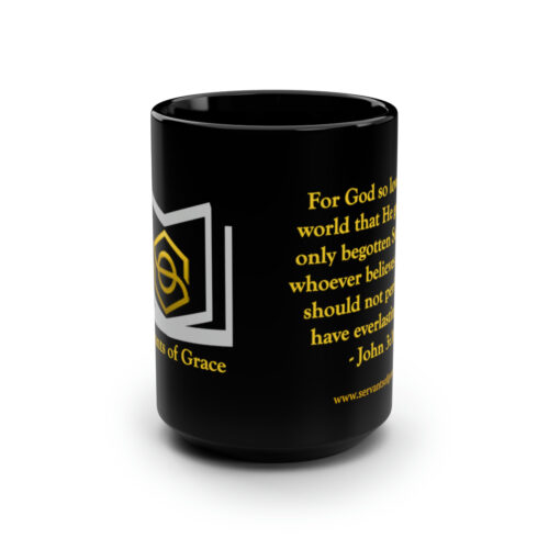 Servants of Grace - John 3:16 - Black Mug, 15oz