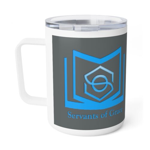 Servants of Grace - 2 Timothy 1:9 - Gray, Blue Insulated Coffee Mug, 10oz