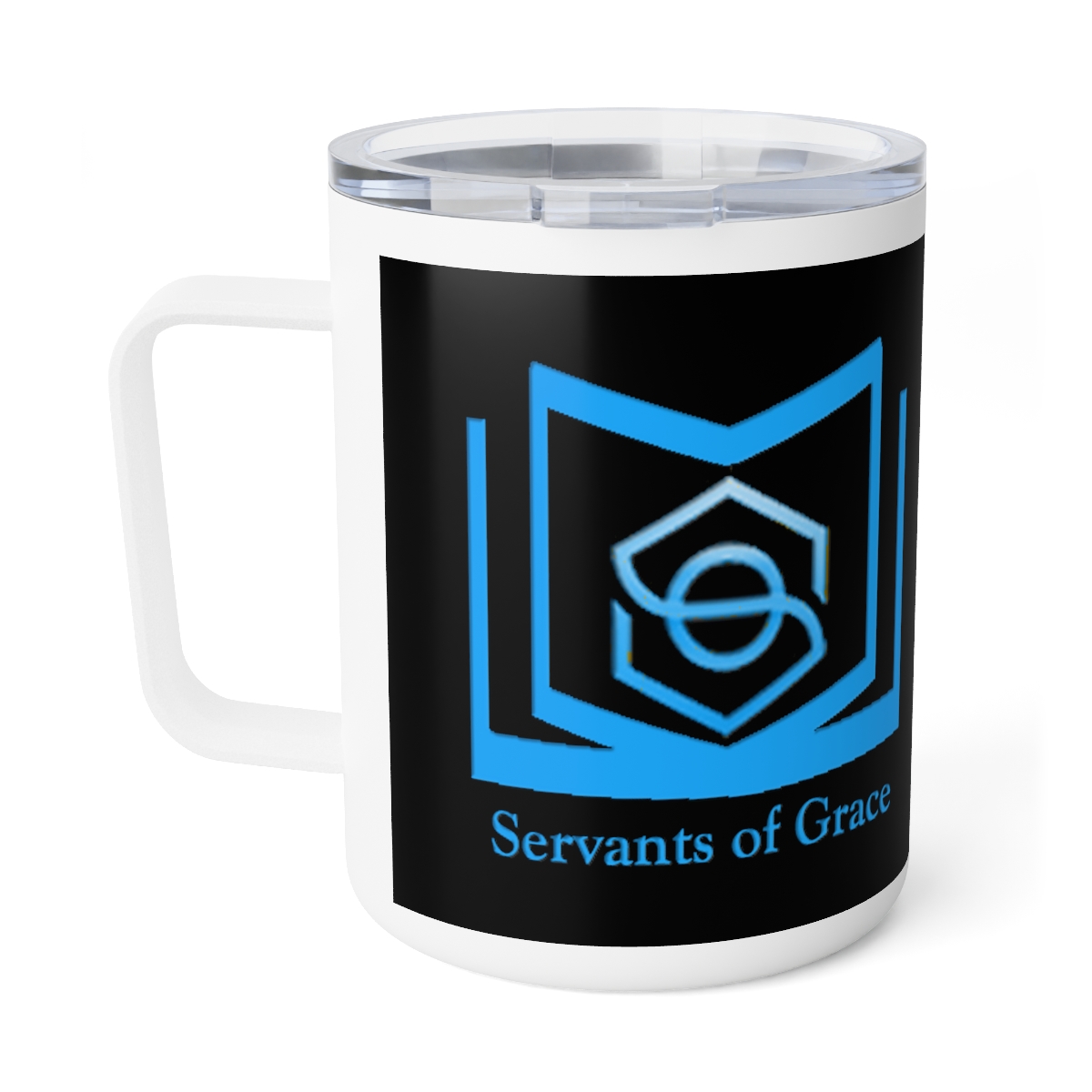 Servants of Grace - 2 Timothy 1:9 - Black, Blue Insulated Coffee Mug, 10oz