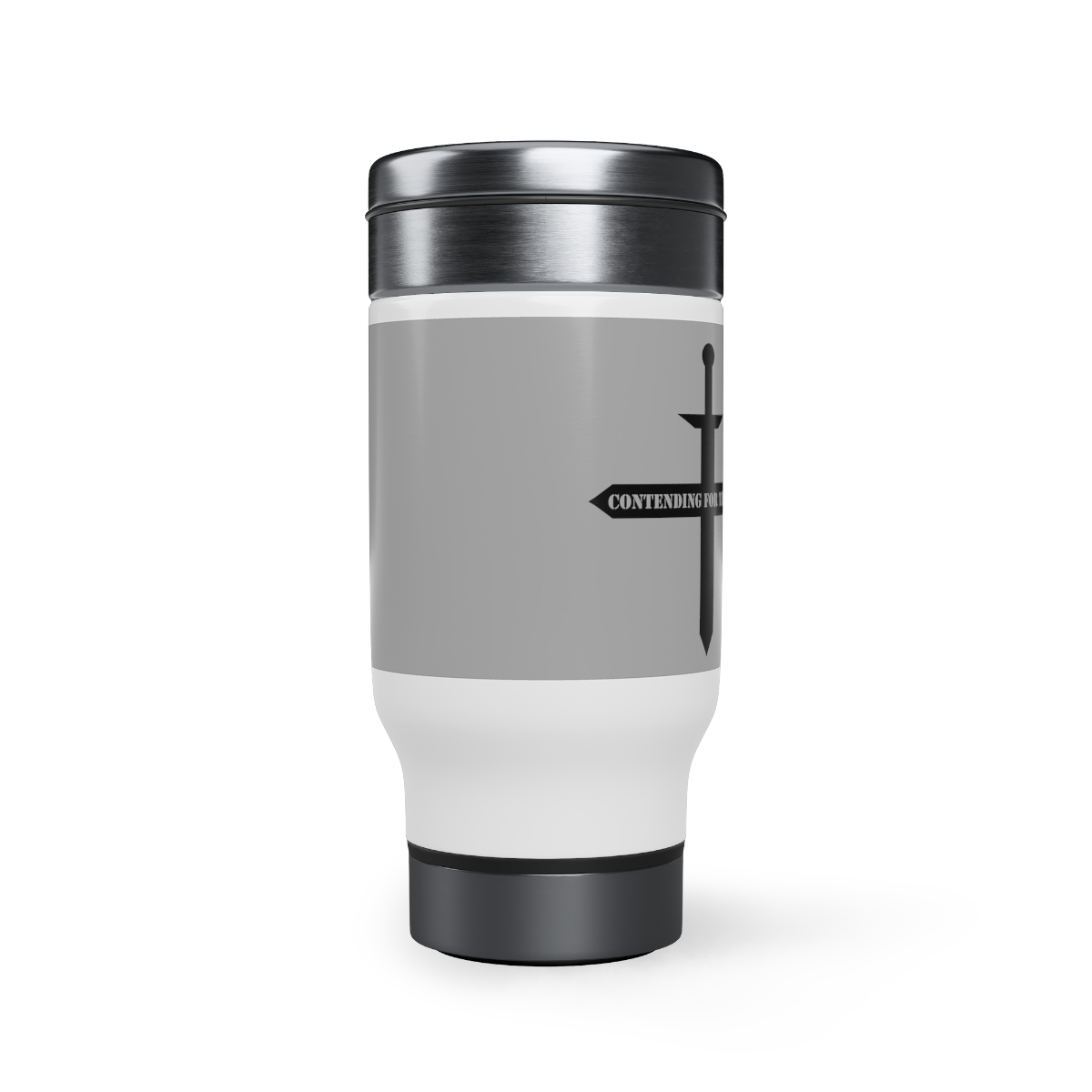 Contending for the Word - Gray Stainless Steel Travel Mug with Handle, 14oz