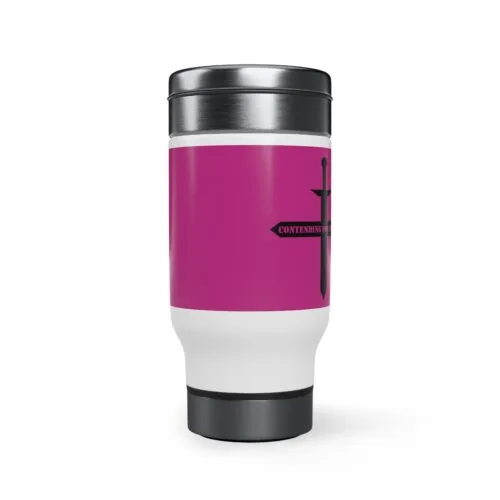 Contending for the Word - Hot Pink Stainless Steel Travel Mug with Handle, 14oz