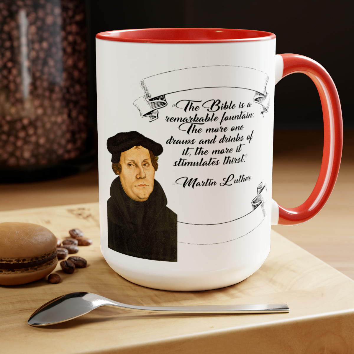 The Bible is a Remarkable Fountain - Martin Luther - Two-Tone Coffee Mugs, 15oz