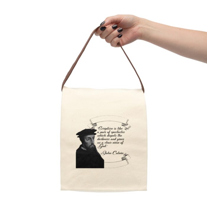Calvin - Scripture is Like a Pair of Spectacles - Canvas Lunch Bag with Strap - Image 4