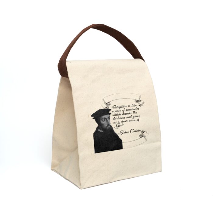 Calvin - Scripture is Like a Pair of Spectacles - Canvas Lunch Bag with Strap - Image 2