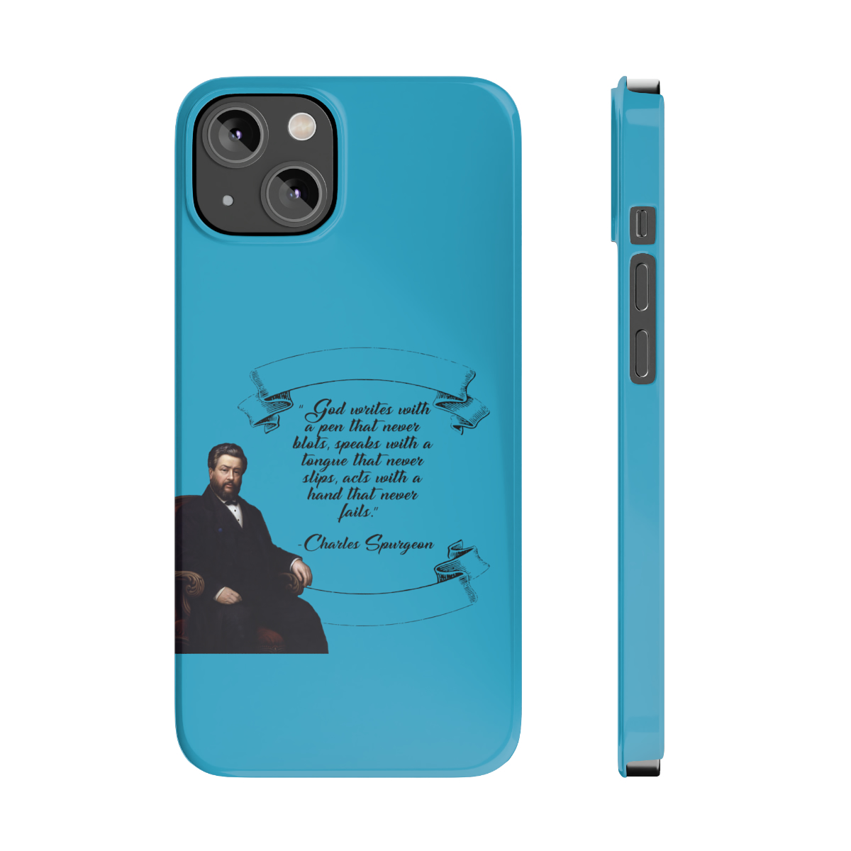 Spurgeon - God Writes with a Pen that Never Blots - Turquoise iPhone Slim Phone Case Options