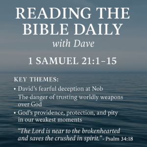 Promotional graphic for Reading the Bible Daily with Dave – 1 Samuel 21: Nob, Gath, and the Faithfulness of God.
