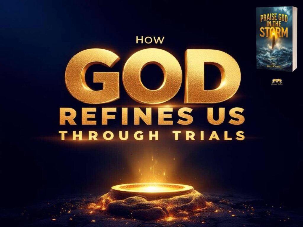Refined by fire visual concept—molten metal glowing in a furnace, symbolizing God’s refining work through trials.