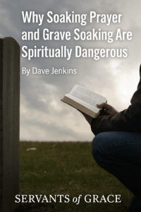 A person kneels beside a gravestone holding an open Bible, under a cloudy sky with sunlight breaking through—symbolizing the unbiblical nature of grave soaking.