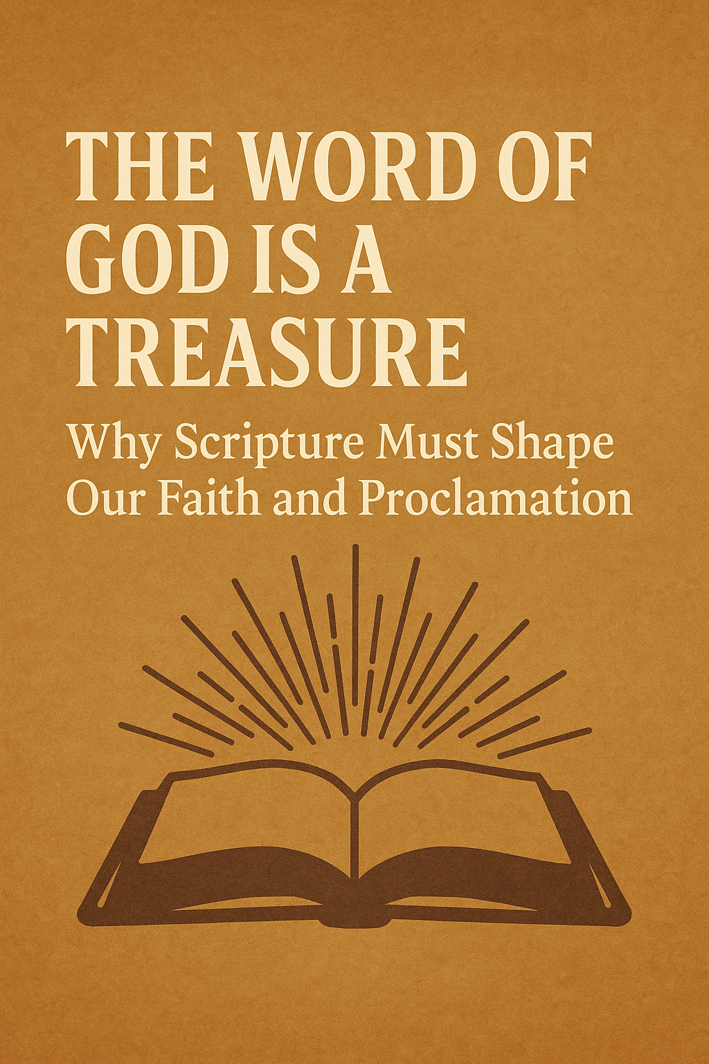 Illustration of an open Bible radiating light, with the title “The Word of God Is a Treasure – Why Scripture Must Shape Our Faith and Proclamation” on a warm parchment background.