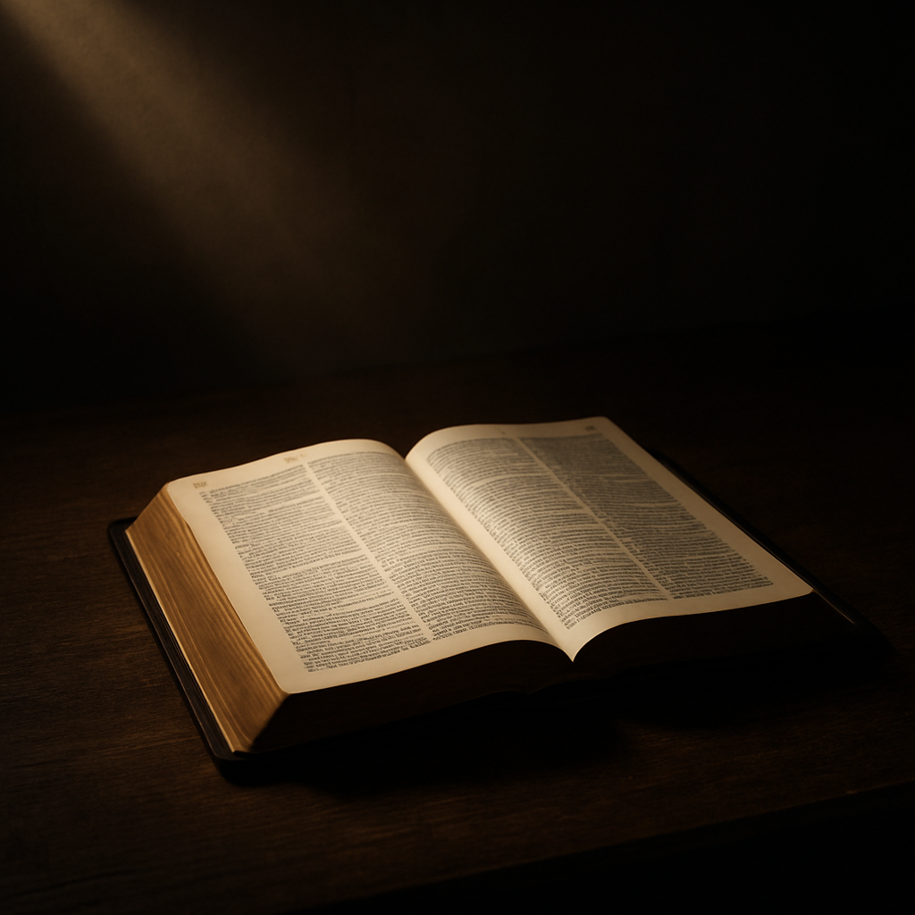Open Bible under soft light representing the authority of Scripture