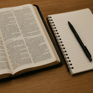 how to understand the Bible – open Bible with notebook and pen for faithful study and interpretation