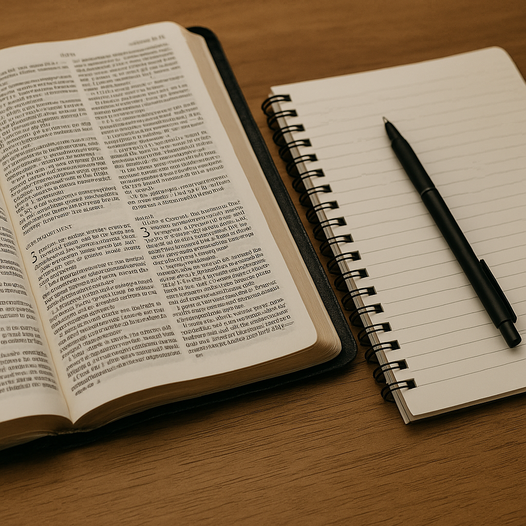 how to understand the Bible – open Bible with notebook and pen for faithful study and interpretation