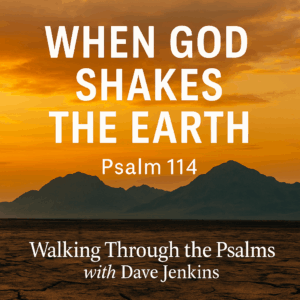 Cracked earth and trembling mountains under a golden sky, symbolizing God’s power in Psalm 114 when the earth shakes at His presence.