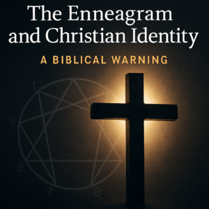 A glowing cross in front of a faded Enneagram symbol, symbolizing the supremacy of Christ over personality-based spiritual systems.