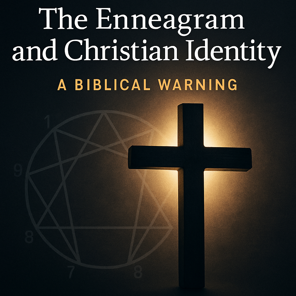 A glowing cross in front of a faded Enneagram symbol, symbolizing the supremacy of Christ over personality-based spiritual systems.