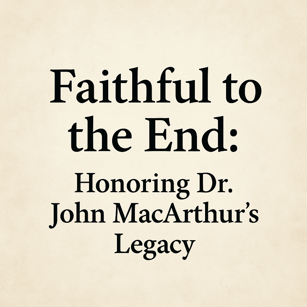 Text-centered graphic on a parchment-style background with the title: ‘Faithful to the End: Honoring Dr. John MacArthur’s Legacy’ in classic serif font.