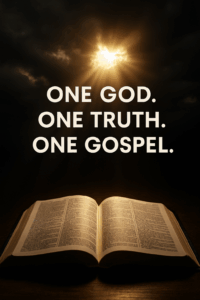 Christian Monotheism: Believing in the One True God” title over an open Bible and wooden cross with a warm, textured background.