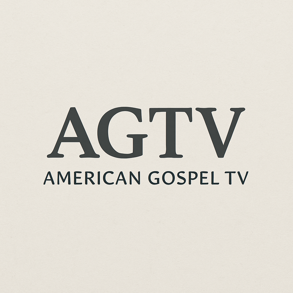 Promotional graphic design featuring the words “American Gospel TV” in bold, modern typography, representing the AGTV brand and its focus on biblical truth and Christian media.