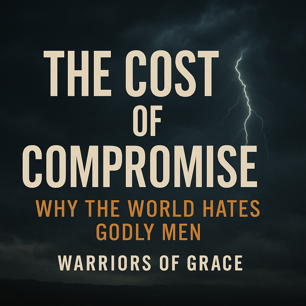 Stormy backdrop with bold title “The Cost of Compromise: Why the World Hates Godly Men